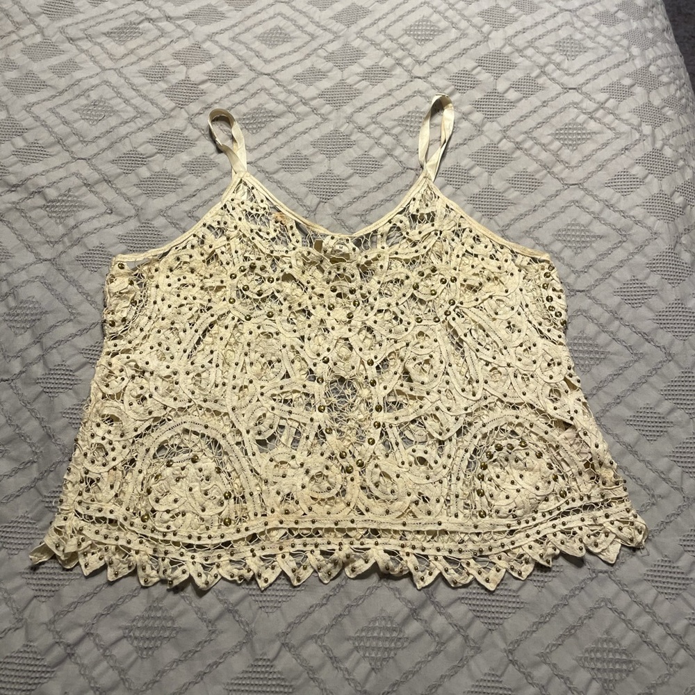 Free People embroidered crocheted tank.